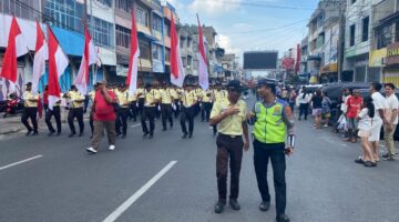 Sat Lantas Polres Pematangsiantar Amankan Lalu Lintas Sekitar Lapangan H. Adam Malik Saat Peringatan HUT RI Ke-81